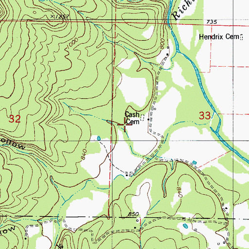 Topographic Map of Cash Cemetery, AR