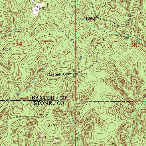 Topographic Map of Casteel Cemetery, AR