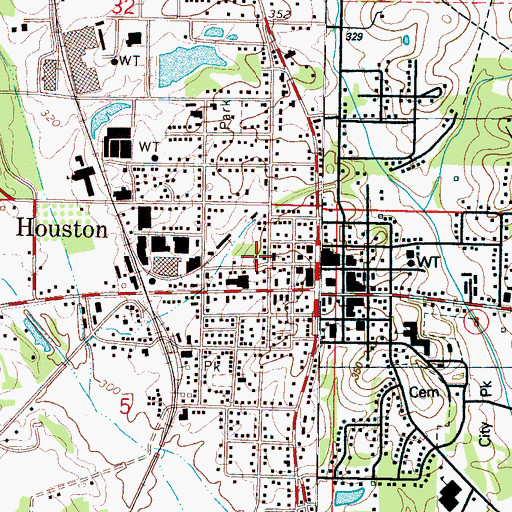 Topographic Map of Houston Female Collegiate Institute (historical), MS