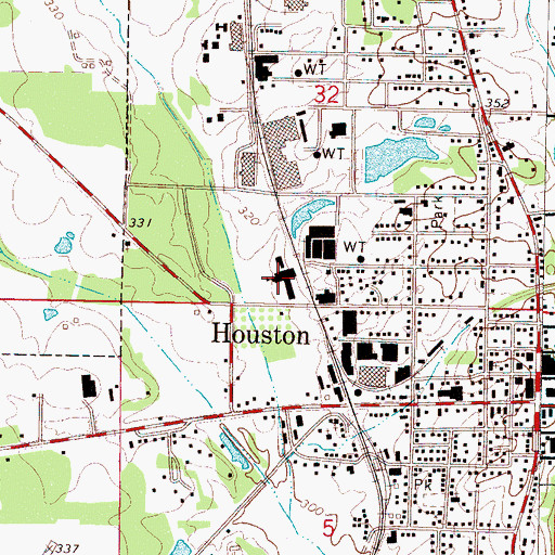 Topographic Map of Houston Middle School, MS