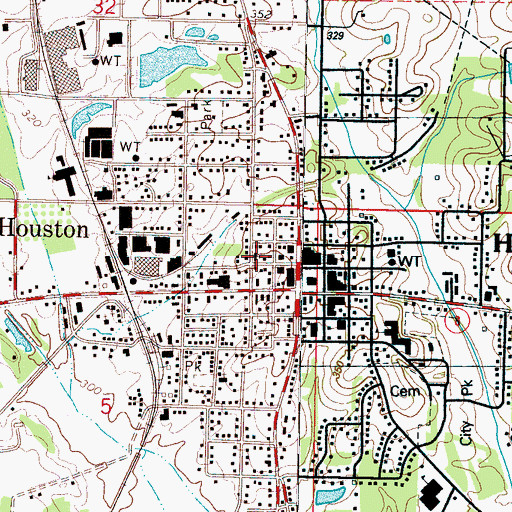 Topographic Map of Houston Presbyterian Church, MS