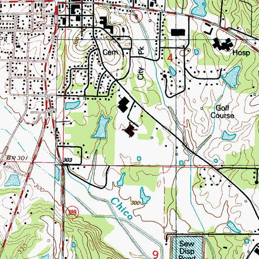 Topographic Map of Houston Vocational Complex, MS