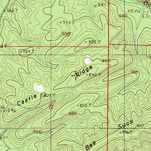 Topographic Map of Castle Ridge, AR