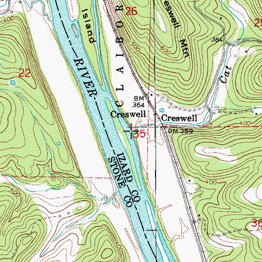 Topographic Map of Cat Creek, AR