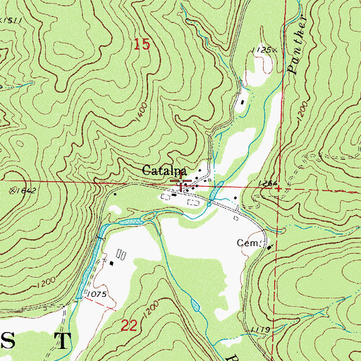 Topographic Map of Catalpa, AR