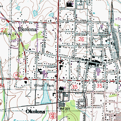 Topographic Map of Okolona Elementary School, MS