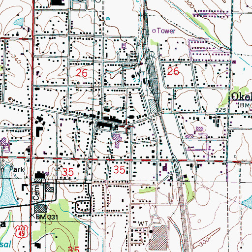 Topographic Map of Okolona First Baptist Church, MS
