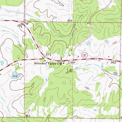 Topographic Map of Schooner Valley School (historical), MS