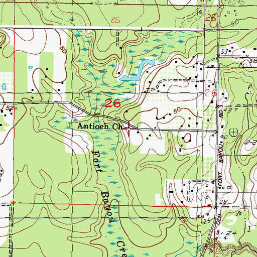 Topographic Map of Antioch Cemetery, MS