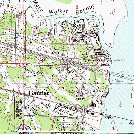 Topographic Map of First Baptist Church of Gautier, MS