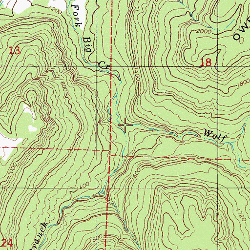 Topographic Map of Wolf Creek, AR