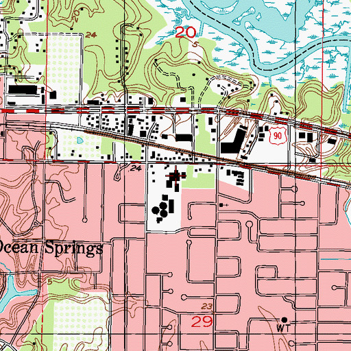 Topographic Map of Ocean Springs Junior High School, MS