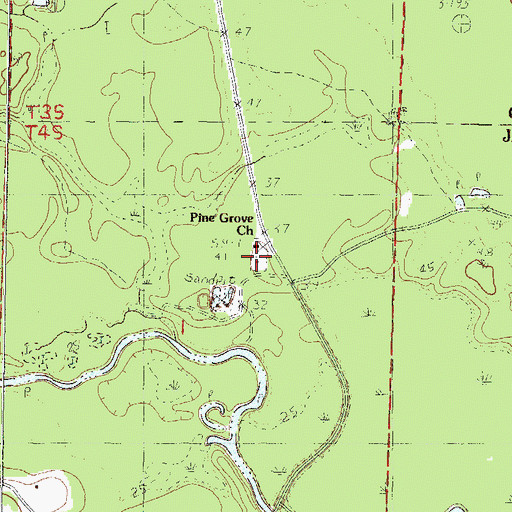 Topographic Map of Pine Grove Cemetery, MS