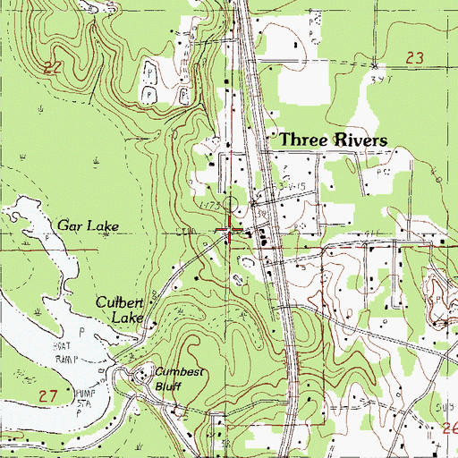 Topographic Map of Three Rivers Cemetery, MS