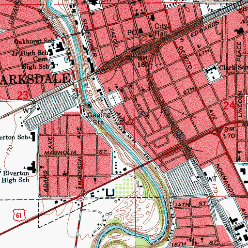 Topographic Map of Booker T Washington School (historical), MS