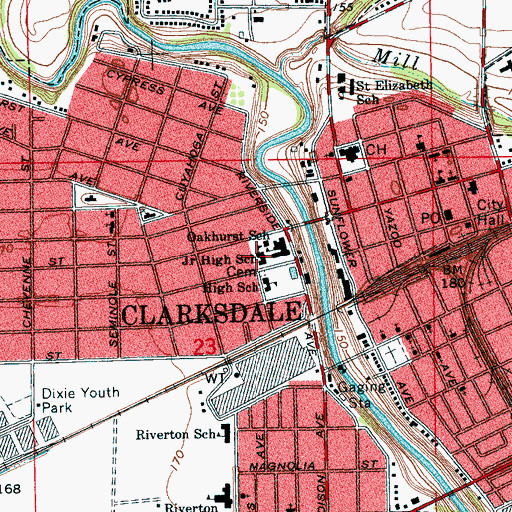 Topographic Map of Clarksdale Junior High School, MS