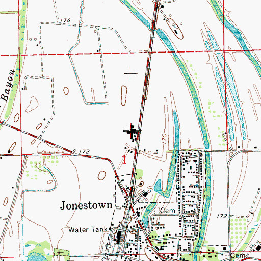 Topographic Map of Jonestown Middle School, MS