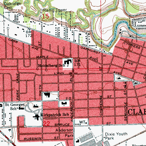 Topographic Map of Oakhurst Village Shopping Center, MS