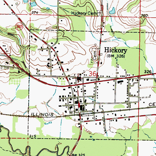 Topographic Map of Hickory Attendance Center (historical), MS