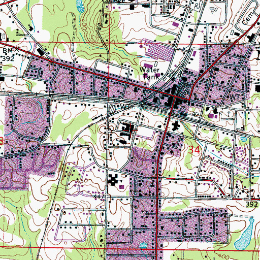 Topographic Map of Newton County High School, MS