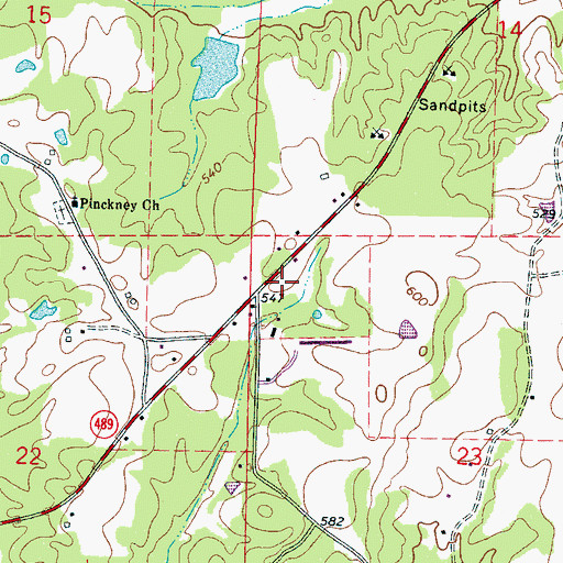 Topographic Map of Pinkney Mill (historical), MS
