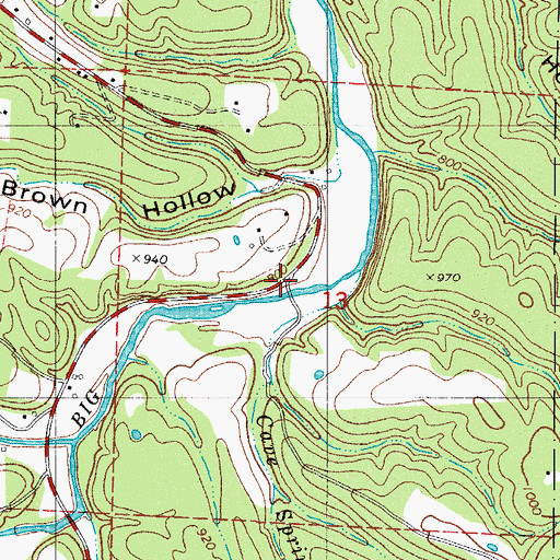 Topographic Map of Cave Spring Branch, AR