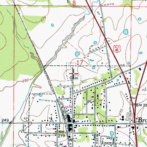 Topographic Map of Brooksville Cemetery, MS