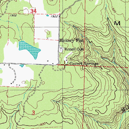Topographic Map of Cazort Springs, AR