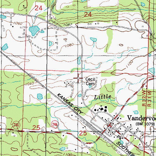 Topographic Map of Cecil Cemetery, AR