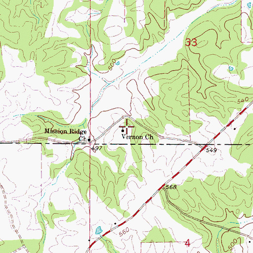 Topographic Map of Vernon Cemetery, MS
