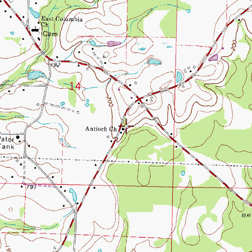 Topographic Map of Antioch Cemetery, MS