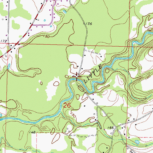 Topographic Map of Bayliss Water Mill (historical), MS