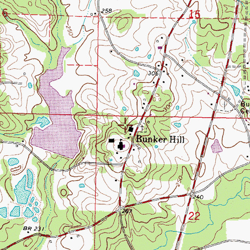 Topographic Map of Bunker Hill Baptist Church, MS