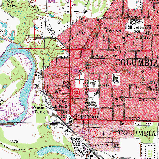 Topographic Map of Columbia City Cemetery, MS