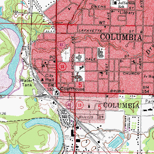 Topographic Map of Columbia Elementary School, MS