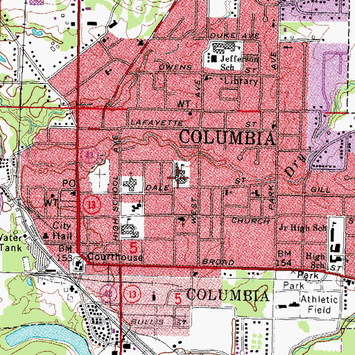 Topographic Map of Columbia Primary School, MS