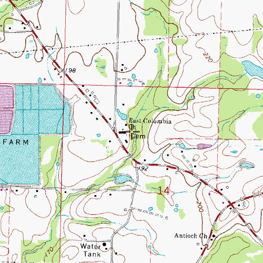 Topographic Map of East Columbia Cemetery, MS