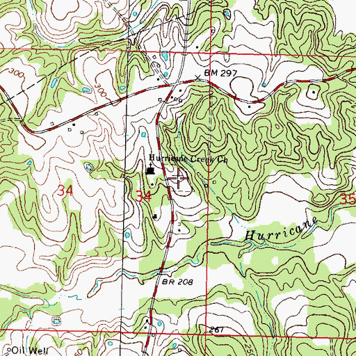 Topographic Map of Hurricane Creek Cemetery, MS