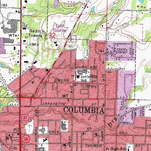 Topographic Map of Jefferson Elementary School, MS