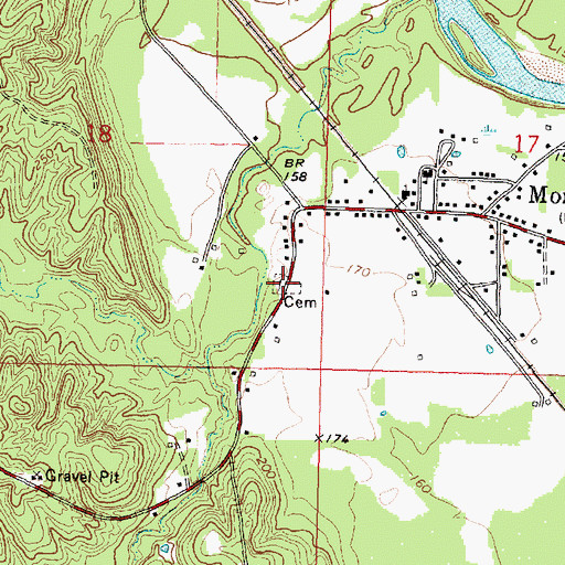 Topographic Map of Morgantown Cemetery, MS