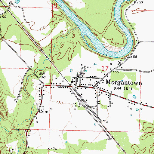 Topographic Map of Morgantown High School, MS