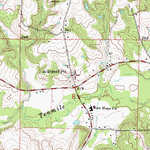 Topographic Map of New Hope, MS