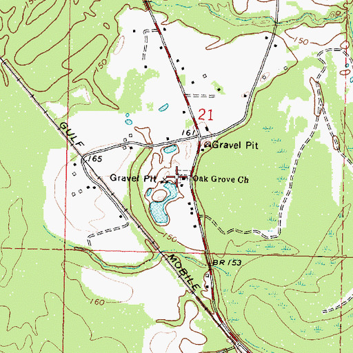 Topographic Map of Oak Grove Cemetery, MS