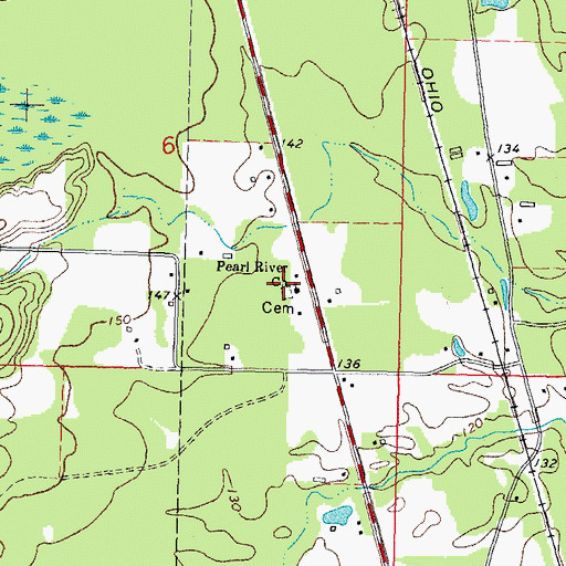 Topographic Map of Pearl River Cemetery, MS