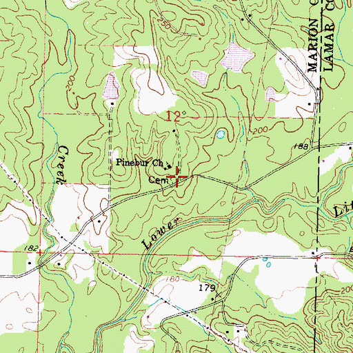 Topographic Map of Pinebur Cemetery, MS