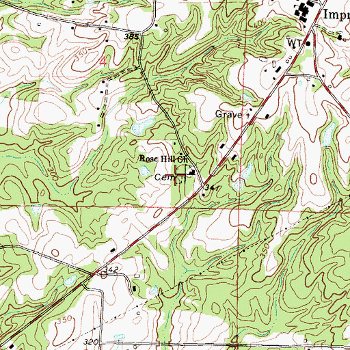 Topographic Map of Rose Hill Cemetery, MS