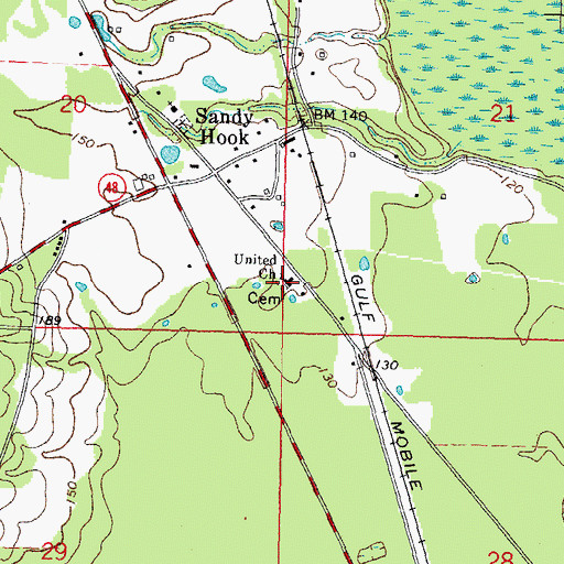 Topographic Map of Sandy Hook Cemetery, MS