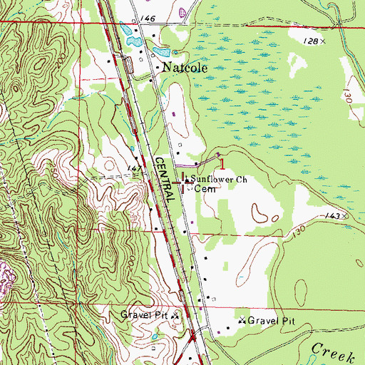 Topographic Map of Sunflower Cemetery, MS