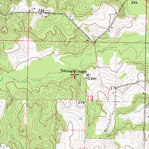 Topographic Map of Turnage Chapel Cemetery, MS