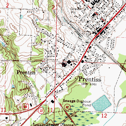 Topographic Map of Jefferson Davis County Hospital, MS